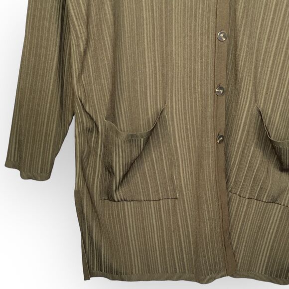 Chico's Flat Back Ribbed Cardigan Sweater Women Size XL Green V Neck Pockets - Picture 4 of 11